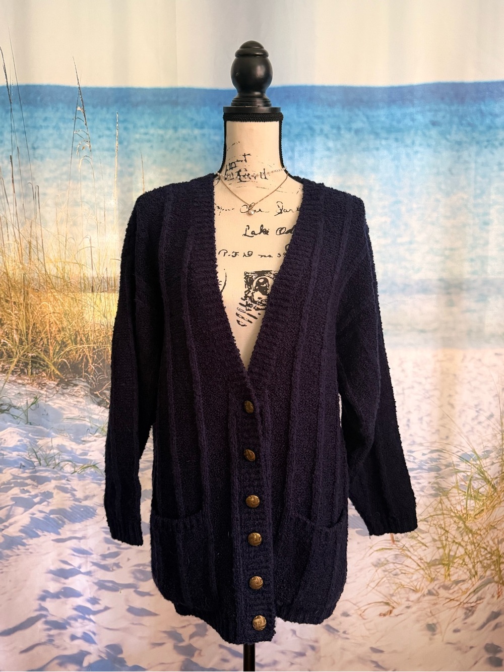 Cozy Navy V-Neck Button Cardigan